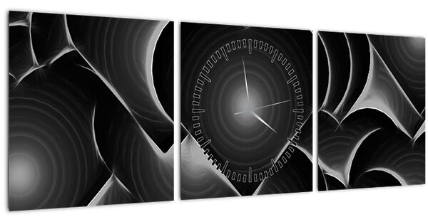 Tablou cu inimile alb - negre (cu ceas) (90x30 cm)