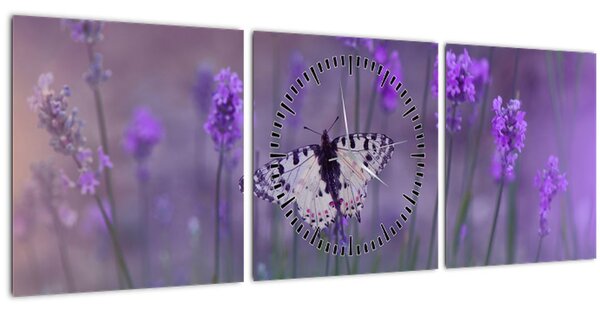 Tablou - fluture în lavandă (cu ceas) (90x30 cm)