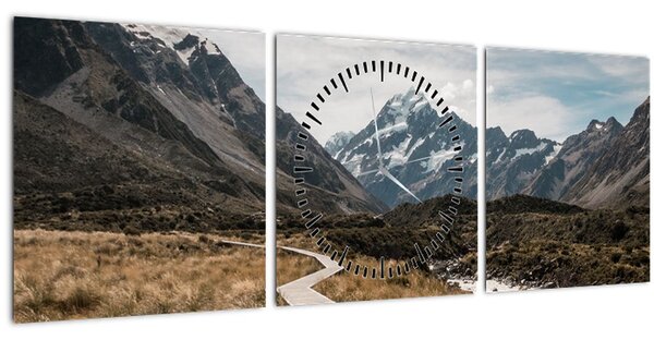 Tablou - Poteca în valea muntelui Mt. Cook (cu ceas) (90x30 cm)