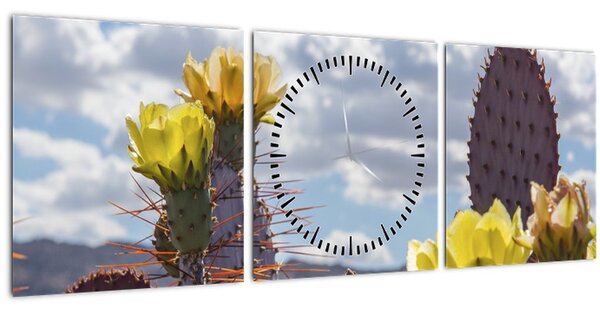 Tablou cu floarea de cactus Opunție (cu ceas) (90x30 cm)