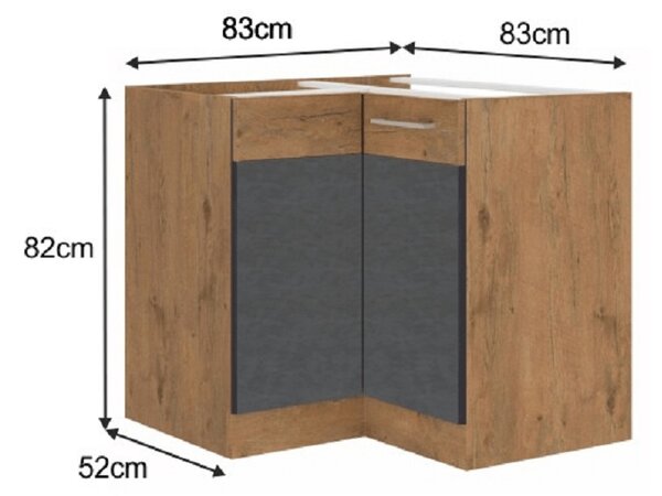 Dulap inferior de bucătărie, de colț 90x90 DN 1F BB Velaga (gri mat + stejar lancelot). 1015863