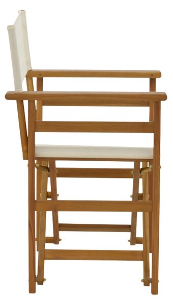 Fotoliu de exterior tip regizor, Model Bistrual, culoare alb si natural, lemn masiv salcam si textil