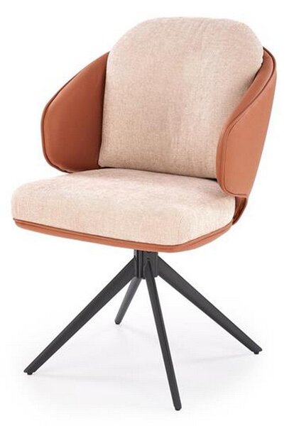 Scaun rotativ K554, maro/bej/negru, stofa clasica/piele ecologica/metal, 58x67x90 cm