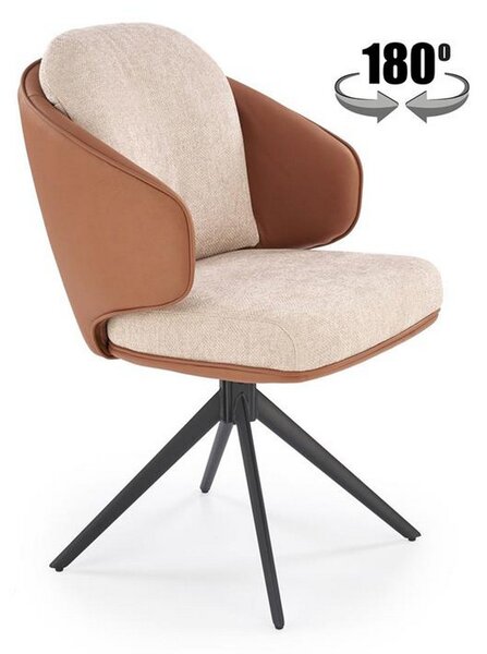 Scaun rotativ K554, maro/bej/negru, stofa clasica/piele ecologica/metal, 58x67x90 cm