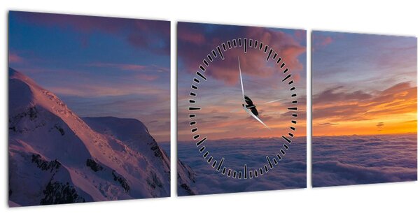 Tablou în apus de soare, Mont Blanc (cu ceas) (90x30 cm)