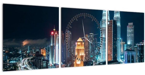 Tablou - Noaptea în Kuala Lumpur (cu ceas) (90x30 cm)