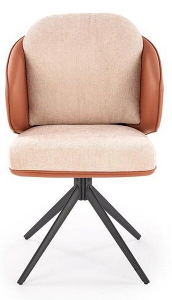 Scaun rotativ K554, maro/bej/negru, stofa clasica/piele ecologica/metal, 58x67x90 cm