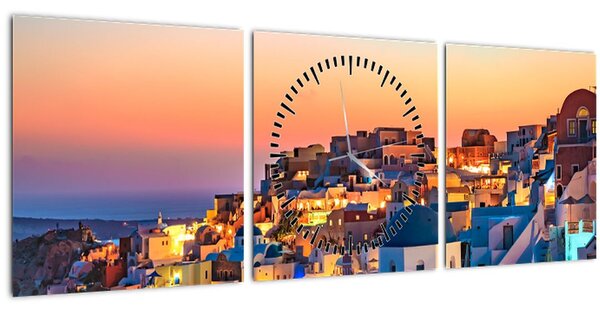 Tablou - Santorini în amurg (cu ceas) (90x30 cm)