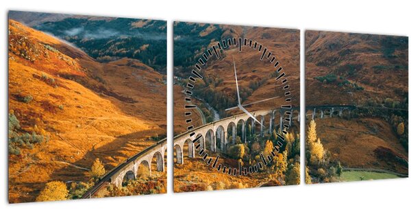 Tablou cu pod în valea din Scoția (cu ceas) (90x30 cm)