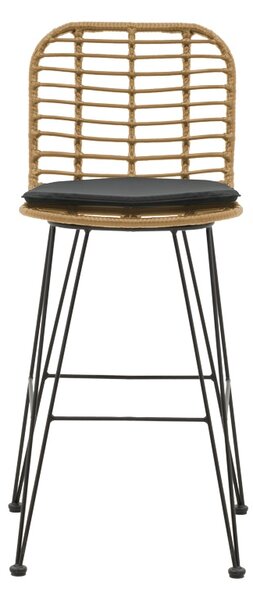 Scaun de bar pentru exterior, Model Naoki, culoare bej si negru, metal si poliratan, 46x56x110 cm