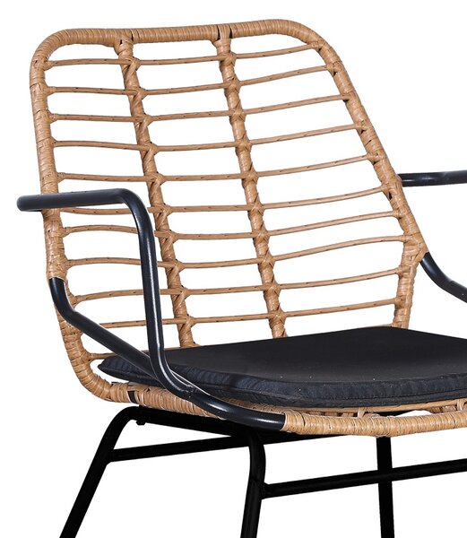 Fotoliu de exterior, Model Naoki, culoare negru, metal si poliratan, 58x63x81 cm