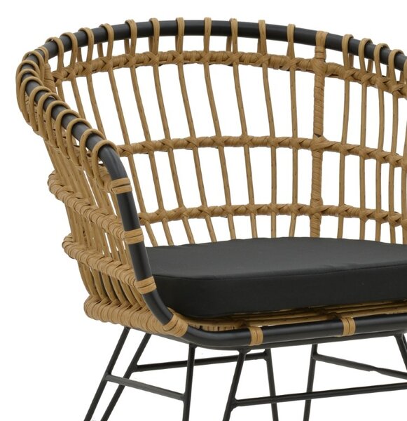 Fotoliu de exterior, Model Naoki, culoare natural si negru, metal si poliratan, 62x62x70 cm