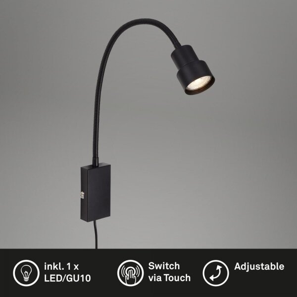 Lampă LED tactilă de perete TUSI 1xGU10/5W/230V negru Briloner 2085-015