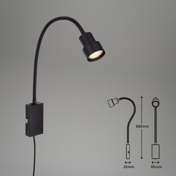 Lampă LED tactilă de perete TUSI 1xGU10/5W/230V negru Briloner 2085-015