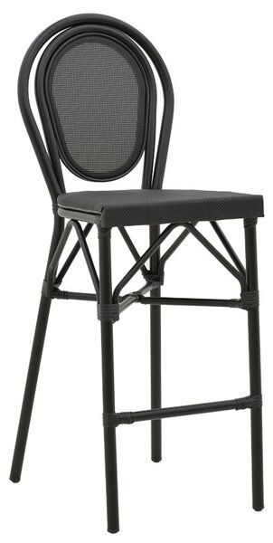 Scaun de bar pentru exterior, Model Dezyan, culoare negru, aluminiu si textil, 41.5x53.5x116 cm
