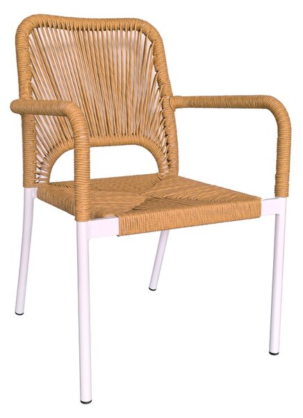 Set de 5 buc masa si scaune de gradina Nares-Norture aluminiu alb si placaj in nuanta naturala 140x80x72.5 cm