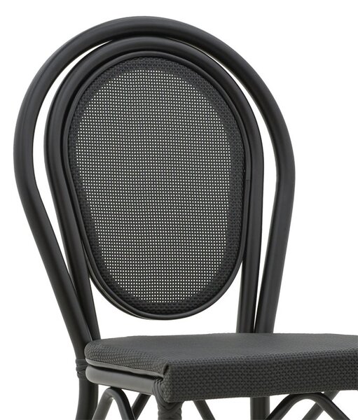 Scaun de bar pentru exterior, Model Dezyan, culoare negru, aluminiu si textil, 41.5x53.5x116 cm
