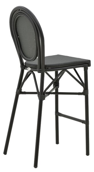 Scaun de bar pentru exterior, Model Dezyan, culoare negru, aluminiu si textil, 41.5x53.5x116 cm