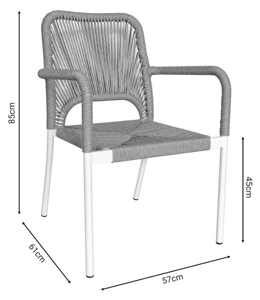 Set de 3 buc masa si scaune de gradina Kliton-Norture aluminiu alb 80x80x74 cm