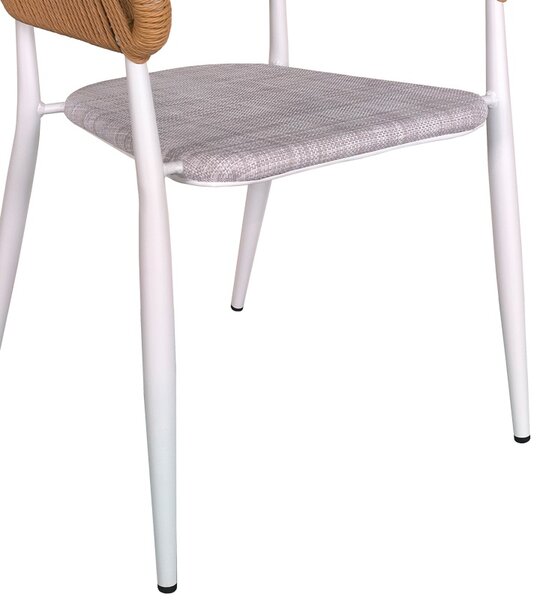 Set de 5 buc masa si scaune de gradina Nares-Raven aluminiu alb si placaj nuanta naturala 140x80x72.5 cm