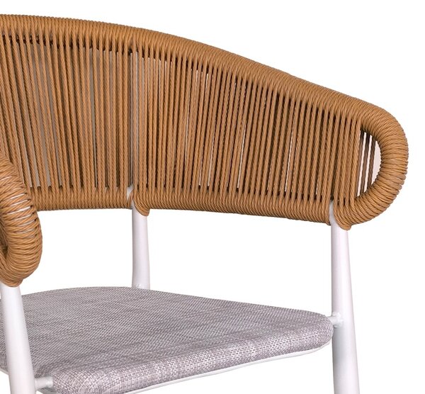 Set de 5 buc masa si scaune de gradina Nares-Raven aluminiu alb si placaj nuanta naturala 140x80x72.5 cm
