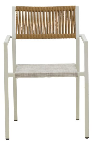 Set de 3 buc masa si scaune de gradina Savor-Kliton aluminiu alb si ratan culoare naturala 80x80x74 cm