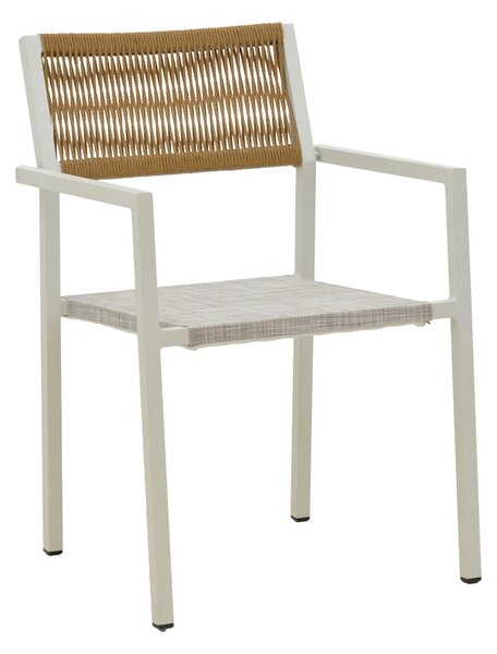 Set de 3 buc masa si scaune de gradina Savor-Kliton aluminiu alb si ratan culoare naturala 80x80x74 cm