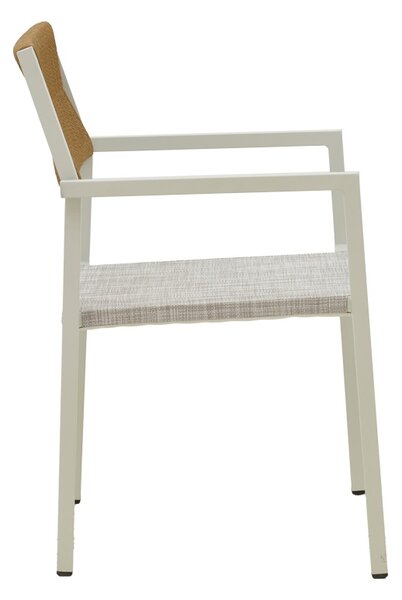 Set de 3 buc masa si scaune de gradina Savor-Kliton aluminiu alb si ratan culoare naturala 80x80x74 cm