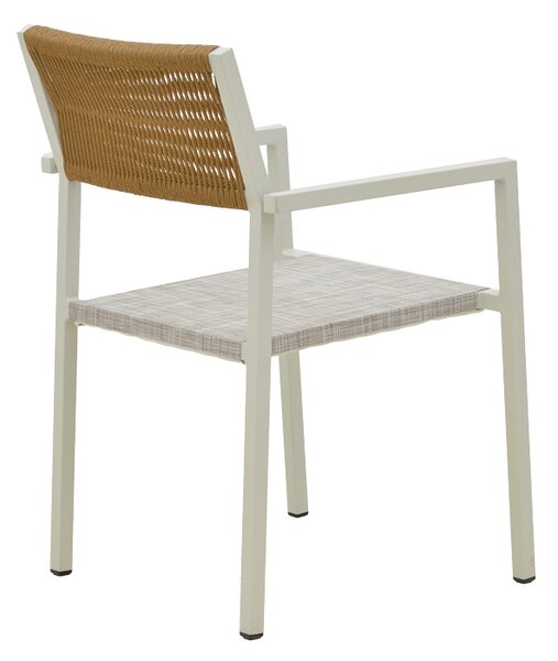 Set de 3 buc masa si scaune de gradina Savor-Kliton aluminiu alb si ratan culoare naturala 80x80x74 cm
