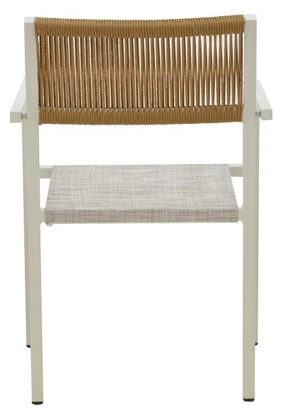 Set de 3 buc masa si scaune de gradina Savor-Kliton aluminiu alb si ratan culoare naturala 80x80x74 cm