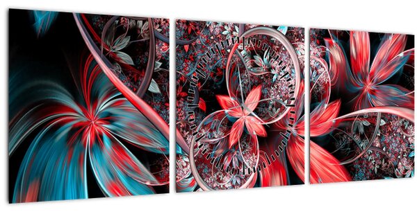 Tablou abstract cu flori exotice (cu ceas) (90x30 cm)