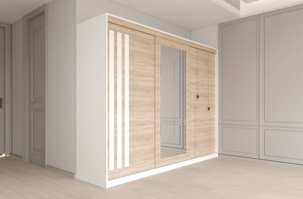 Dulap dressing Paris 3 usi cu oglinda, 200 cm, Alb/Sonoma