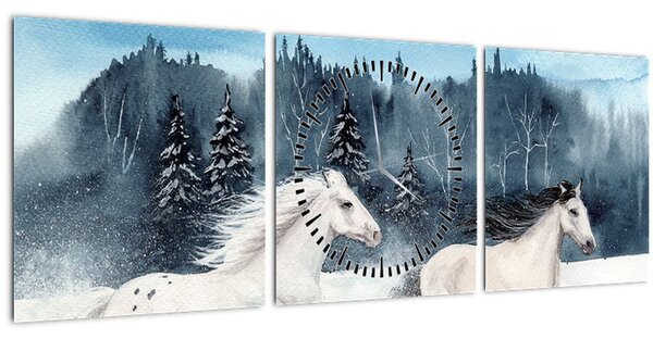 Tablou cu caii pictați (cu ceas) (90x30 cm)