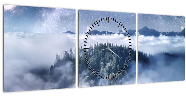 Tablou pădurii în ceață (cu ceas) (90x30 cm)