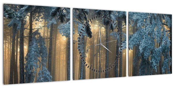 Tablou cu pădure înzăpezită (cu ceas) (90x30 cm)