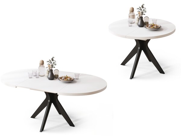 Mazzoni RENZO Alb/picior negru - MASĂ ROTUNDĂ Ø110 EXTENSIBILĂ PÂNĂ LA 180 cm | PENTRU BUCĂTĂRIE SUFRAGERIE LIVING RETRO
