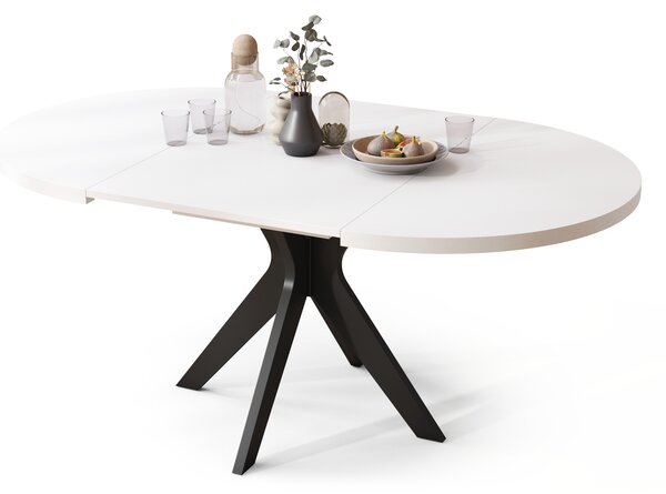 Mazzoni RENZO Alb/picior negru - MASĂ ROTUNDĂ Ø110 EXTENSIBILĂ PÂNĂ LA 180 cm | PENTRU BUCĂTĂRIE SUFRAGERIE LIVING RETRO