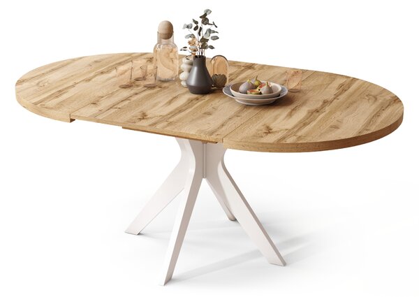 Mazzoni RENZO Stejar Wotan/picior alb - MASĂ ROTUNDĂ Ø110 EXTENSIBILĂ PÂNĂ LA 180 cm | PENTRU BUCĂTĂRIE SUFRAGERIE LIVING RETRO