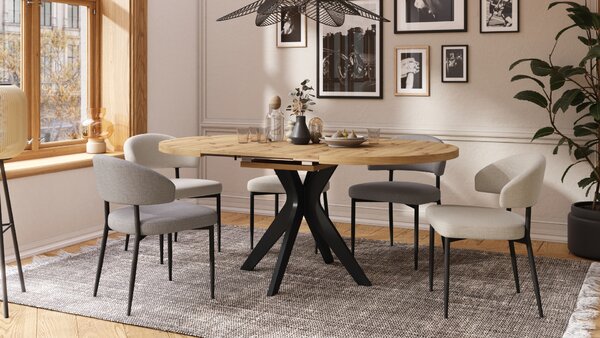 Mazzoni RENZO Stejar Artisan/picior negru - MASĂ ROTUNDĂ Ø110 EXTENSIBILĂ PÂNĂ LA 180 cm | PENTRU BUCĂTĂRIE SUFRAGERIE LIVING RETRO