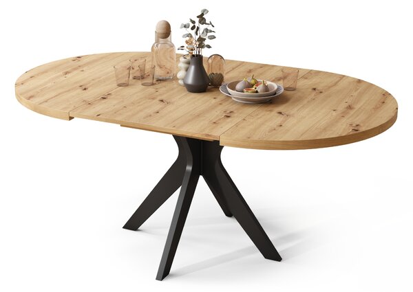 Mazzoni RENZO Stejar Artisan/picior negru - MASĂ ROTUNDĂ Ø110 EXTENSIBILĂ PÂNĂ LA 180 cm | PENTRU BUCĂTĂRIE SUFRAGERIE LIVING RETRO