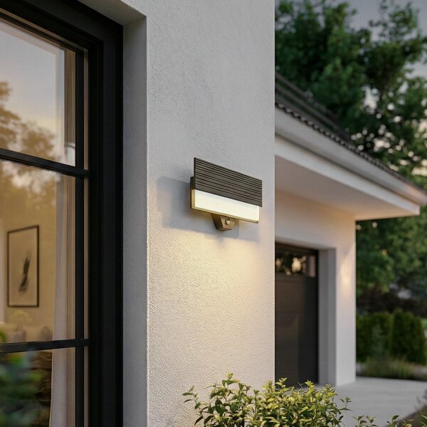 Lucande Aplică LED pentru exterior Melira, senzor, antracit, IP65, Negru, Aluminiu, Modern