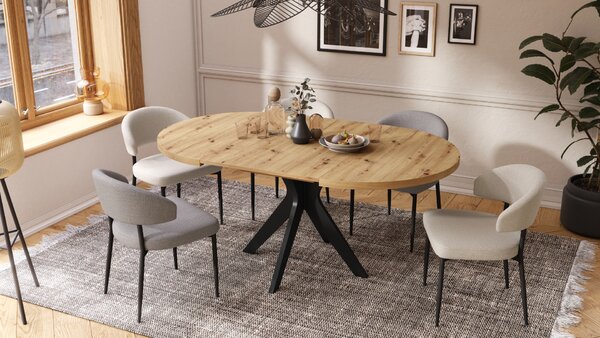 Mazzoni RENZO Stejar Artisan/picior negru - MASĂ ROTUNDĂ Ø110 EXTENSIBILĂ PÂNĂ LA 180 cm | PENTRU BUCĂTĂRIE SUFRAGERIE LIVING RETRO
