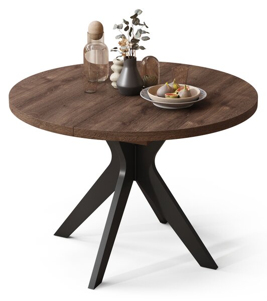 Mazzoni RENZO Stejar Maro/picior negru - MASĂ ROTUNDĂ Ø110 EXTENSIBILĂ PÂNĂ LA 180 cm | PENTRU BUCĂTĂRIE SUFRAGERIE LIVING RETRO