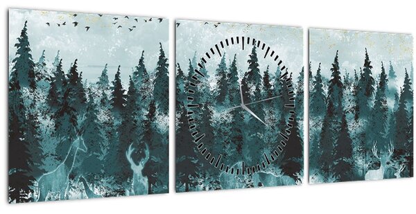Tablou - Animale din pădure (cu ceas) (90x30 cm)