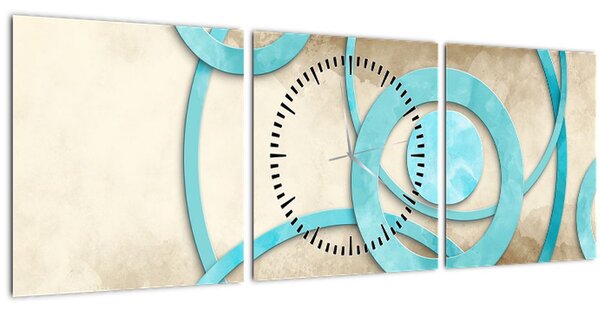 Tablou - Cercuri albastre acvarelă (cu ceas) (90x30 cm)