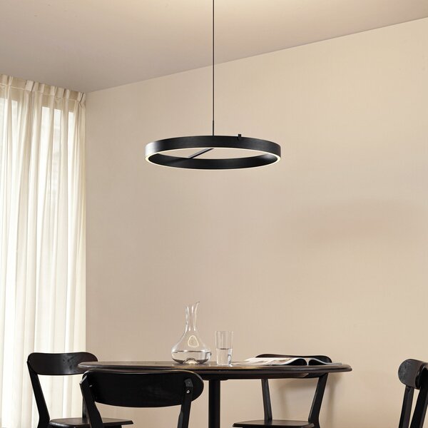 Lucande Lampă suspendată LED Rovan, Ø 60 cm, negru, CCT, dimabil, reglabil, Negru, Camera de zi / sufragerie, Metal, Modern
