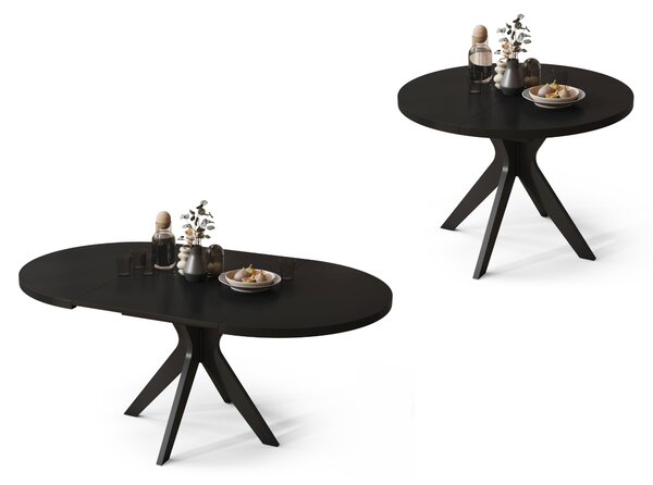 Mazzoni RENZO Negru - MASĂ ROTUNDĂ Ø110 EXTENSIBILĂ PÂNĂ LA 180 cm | PENTRU BUCĂTĂRIE SUFRAGERIE LIVING RETRO