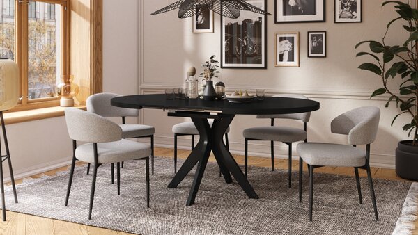 Mazzoni RENZO Negru - MASĂ ROTUNDĂ Ø110 EXTENSIBILĂ PÂNĂ LA 180 cm | PENTRU BUCĂTĂRIE SUFRAGERIE LIVING RETRO