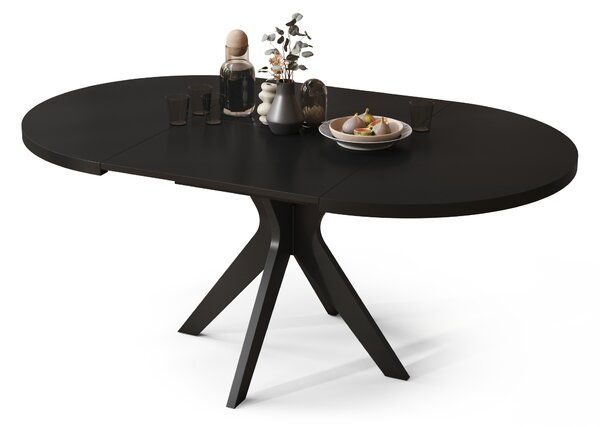 Mazzoni RENZO Negru - MASĂ ROTUNDĂ Ø110 EXTENSIBILĂ PÂNĂ LA 180 cm | PENTRU BUCĂTĂRIE SUFRAGERIE LIVING RETRO
