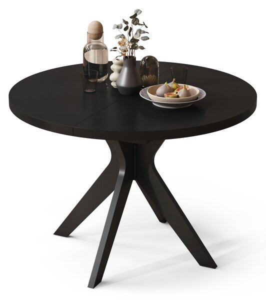 Mazzoni RENZO Negru - MASĂ ROTUNDĂ Ø110 EXTENSIBILĂ PÂNĂ LA 180 cm | PENTRU BUCĂTĂRIE SUFRAGERIE LIVING RETRO